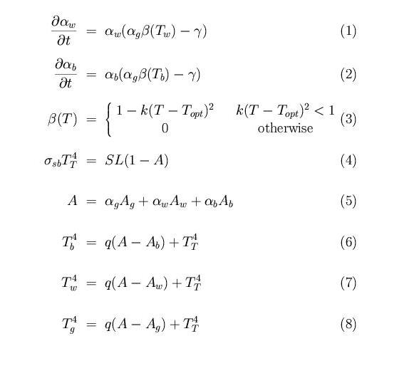 System of differential equations describing original daisyworld model