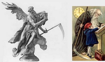 [Saturn with his sickle, leads to Father Time with his scythe, from  http://www.wilsonsalmanac.com/images1/father_time5.jpg]